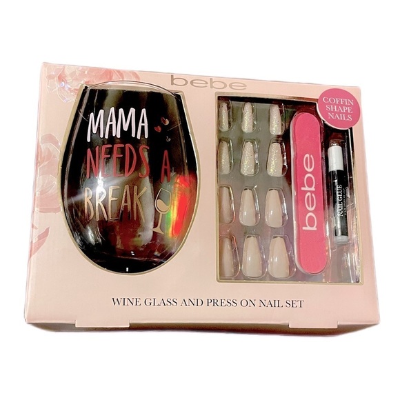 Wine Cup press on nails Set “mama needs a break” gift set - Picture 1 of 6